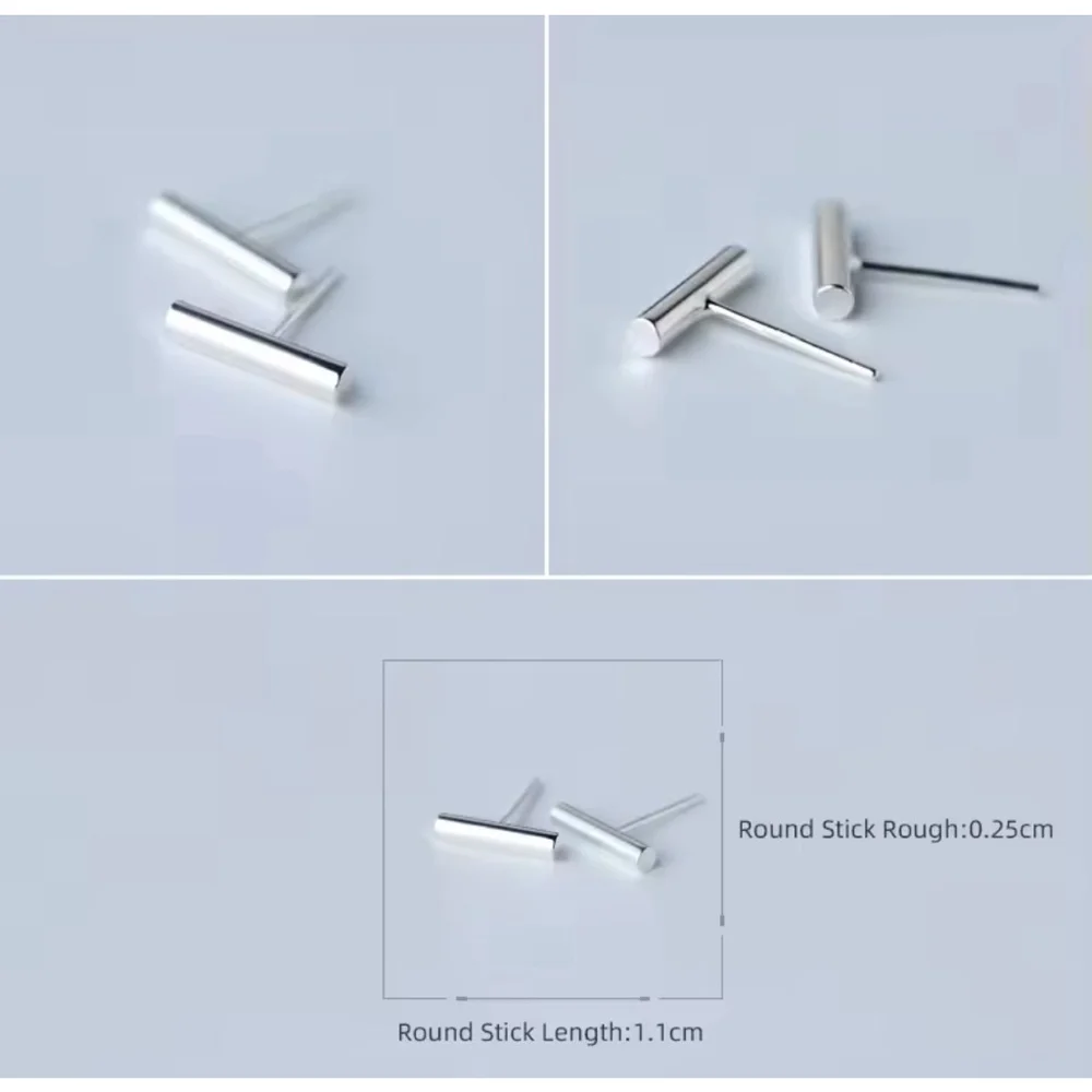 Unisex/Men’s Fine 925 Sterling Silver Rhodium Staple Stud‎ Earrings